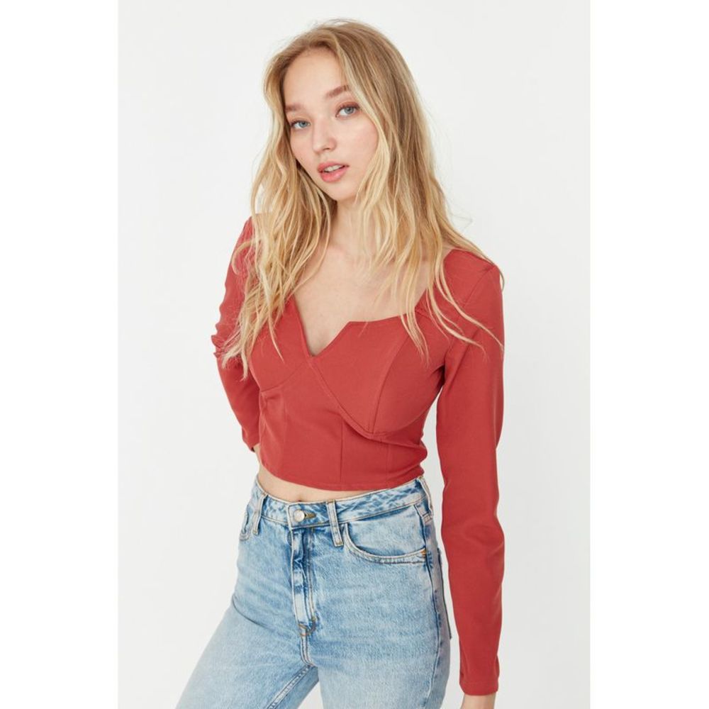 NWT Trendyol Women Fitted Square collar Woven Blouse